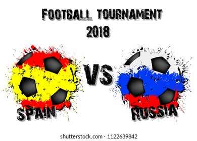 Soccer game Spain vs Russia. Football tournament match 2018. Vector illustration