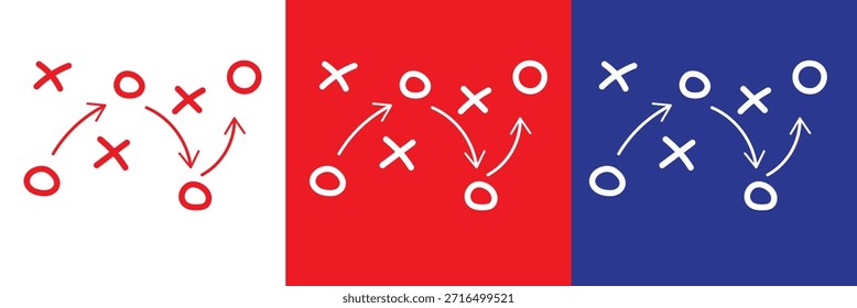 Estratégia de jogo de futebol e ícone de linha de plano tático. isolado no fundo branco e preto. ilustração vetorial. EPS 10