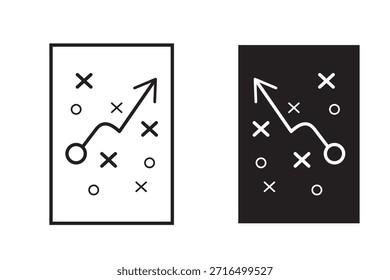 Icono de línea de Plan de estrategia y táctica de juego de fútbol. aislado sobre fondo blanco y negro. Ilustración vectorial. EPS 10