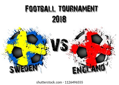 Soccer game Sweden vs England. Football tournament match 2018. Vector illustration