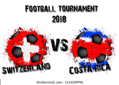 Soccer game Switzerland vs Costa Rica. Football tournament match 2018. Vector illustration