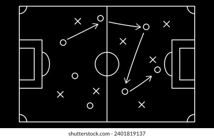 Soccer game tactical scheme with football players and strategy arrows. Vector illustration