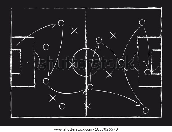 サッカーの戦術計画 ゲームの計画 戦略 戦術 黒板に デザインに合わせて 黒いボードのベクターチョークグラフィック のベクター画像素材 ロイヤリティフリー