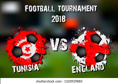 Soccer game Tunisia vs England. Football tournament match 2018. Vector illustration