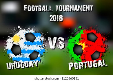 Soccer game Uruguay vs Portugal. Football tournament match 2018. Vector illustration