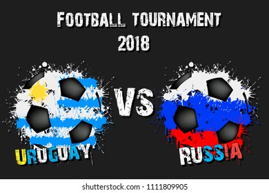 Soccer game Uruguay vs Russia. Football tournament match 2018. Vector illustration