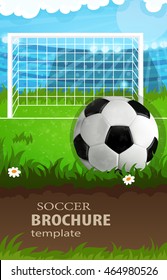 Soccer gate and ball on grass. Abstract soccer background