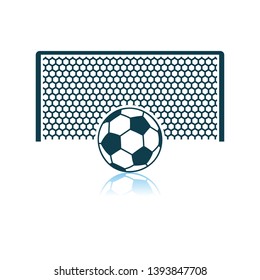 Soccer Gate With Ball On Penalty Point Icon. Shadow Reflection Design. Vector Illustration.