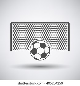 Soccer gate with ball on penalty point  icon on gray background with round shadow. Vector illustration.