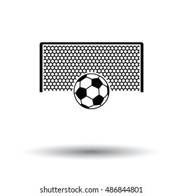 Soccer gate with ball on penalty point  icon. White background with shadow design. Vector illustration.
