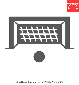 Soccer gate glyph icon, sport and goal, soccer penalty vector icon, vector graphics, editable stroke solid sign, eps 10.