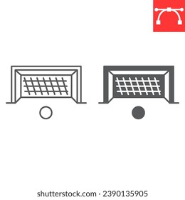 Soccer gate line and glyph icon, sport and goal, soccer penalty vector icon, vector graphics, editable stroke outline sign, eps 10.