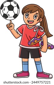 Soccer Girl Carrying Shoes Cartoon Colored Clipart