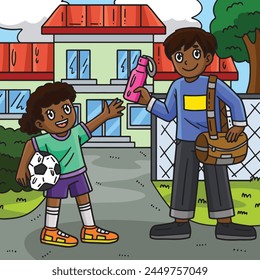 Soccer Girl with a Parent Colored Cartoon 