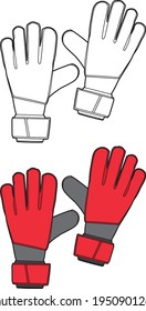 Soccer Glove goal keeper vector drawings, cartoon vector, line art and color
