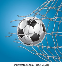 Soccer Goal. Soccer ball or football breaking through the net of the goal. Vector illustration