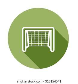 Soccer goal flat icon. Vector on green background