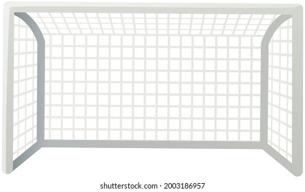 Soccer goal front view, football field sports equipment vector illustration isolated on white. Score goal in team ball game. Gate with rope net on stadium, metal construction for soccer tournament