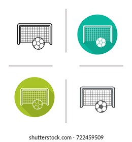 Soccer goal icon. Flat design, linear and color styles. Football gates and ball. Isolated vector illustrations