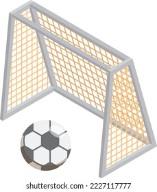 Soccer and Goal illustration in 3D isometric style isolated on background