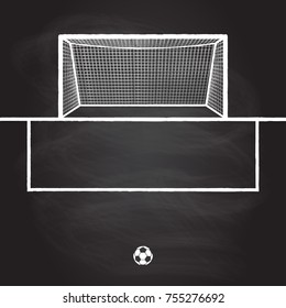 Soccer goal isolated on chalkboard background. Football hand drawn post or gate with net. Vector illustration. 