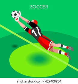 Soccer Goal Keeper Player. 3D Flat Isometric Athlete Football Goalkeeper Block. World Soccer Championship Football Match. People Set Competition Championship Cup Insight Vector Image