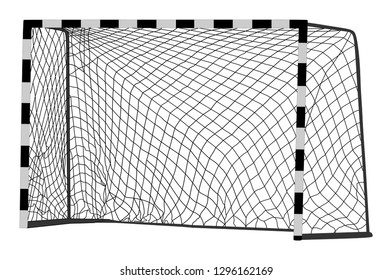 Soccer goal net construction vector silhouette illustration isolated on white background. Handball vector construction with net. Footsal goal.   Empty football goal.