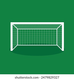 Soccer goal with net on green background. Flat style vector illustration.