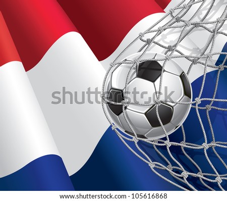 Soccer Goal. Netherlandish flag with a soccer ball in a net. Vector illustration