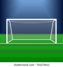 Soccer Goal On The Stadium. Football Post Or Gate With Net. Vector Illustration. 