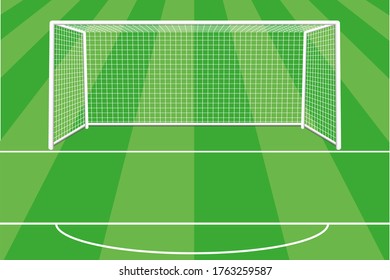 Soccer goal with shadow, net and field marking. Gate for the football field. Football. Located on the football field. Vector illustration