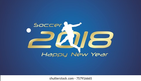 Soccer goal shot 2018 Happy New Year gold logo icon blue background vector