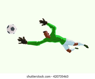 Soccer. goalkeeper catches the ball flying. football player on the field