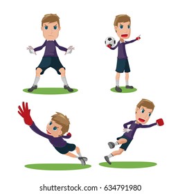 Soccer Goalkeeper Character Pose Set Vector