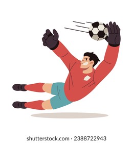 Soccer Goalkeeper Dives to Catch the Ball Vector Cartoon Illustration