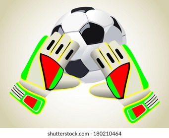 Soccer goalkeeper gloves and a ball