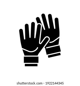 Soccer goalkeeper gloves glyph icon. Play football with team. Sport game gear. Vector isolated outline drawing. Editable stroke