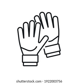 Soccer goalkeeper gloves linear icon. Play football with team. Sport game gear. Vector isolated outline drawing. Editable stroke