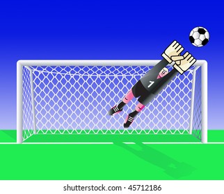 Soccer  goalkeeper is  jumping on ball. Vector illustration.