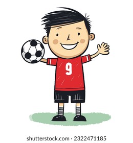 Soccer goalkeeper keeping goal vector illustration, cartoon kids hand-drawn style.