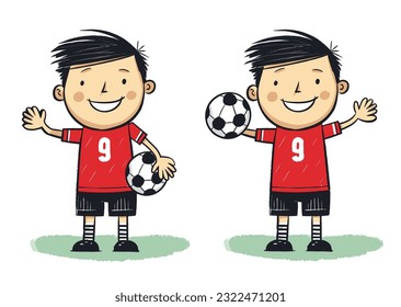 Soccer goalkeeper keeping goal vector illustration, cartoon kids hand-drawn style.