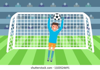 Soccer goalkeeper on stadium concept. Flat illustration of soccer goalkeeper on stadium vector banner horizontal concept for web