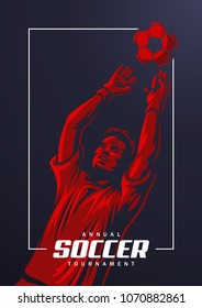 Soccer goalkeeper poster in red style. Vector illustration.