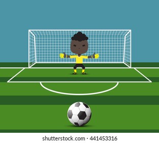 soccer goalkeeper preparing for a penalty kick on the gate