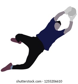 Soccer goalkeeper silhouette vector. Handball goalkeeper silhouette black. Football Goalkeeper icon and net isolated on white background. Defender sportsman position. Save penalty.