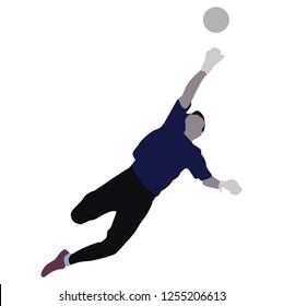 Soccer goalkeeper silhouette vector. Handball goalkeeper silhouette black. Football Goalkeeper icon and net isolated on white background. Defender sportsman position. Save penalty.