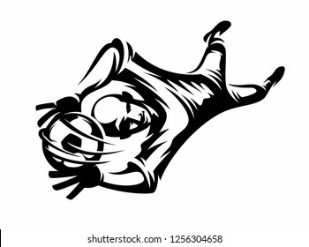 Soccer goalkeeper silhouette vector. Handball goalkeeper silhouette black. Football Goalkeeper icon and net isolated on white background. Defender sportsman position. Save penalty.