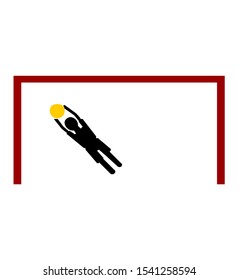 Soccer goalkeeper silhouette vector. Handball goalkeeper silhouette black. Football Goalkeeper icon and net isolated on white background. Defender sportsman position. Save penalty.