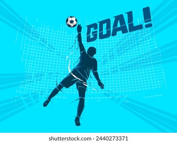 Soccer goalkeeper try to keep football Banner. Silhouette Goalkeeper vector illustration.