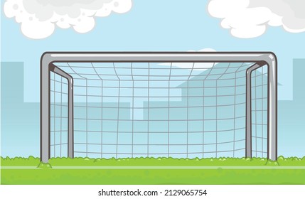 Soccer goalpost with net. Association football goal on field. Vector illustration for soccer and football